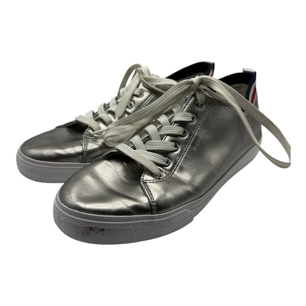 Tommy Hilfiger Silver Sneakers Size 9M Red, White, Blue Accent - Picture 4 of 13